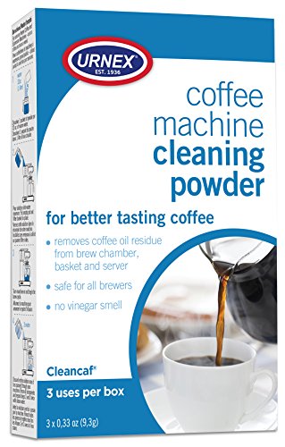 Urnex Coffee Maker and Espresso Machine Cleaner Cleancaf Powder - 3 Packets - Safe On Keurig Delonghi Nespresso Ninja Hamilton Beach Mr Coffee Braun