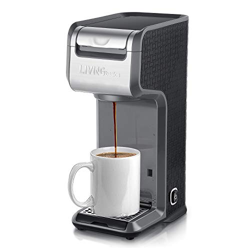 LIVINGbasicsTM 2 in 1 Single Serve Coffee Maker Coffee Brewer, Compatible with K-Cup Pods or Ground Coffee, Slim Design, Portable and Easy to Use (Grey)