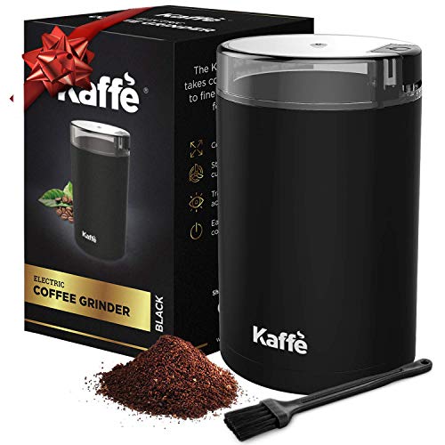 KF2010 Electric Coffee Grinder by Kaffe - Black 2.5oz Capacity with Easy On/Off Button. Cleaning Brush Included!