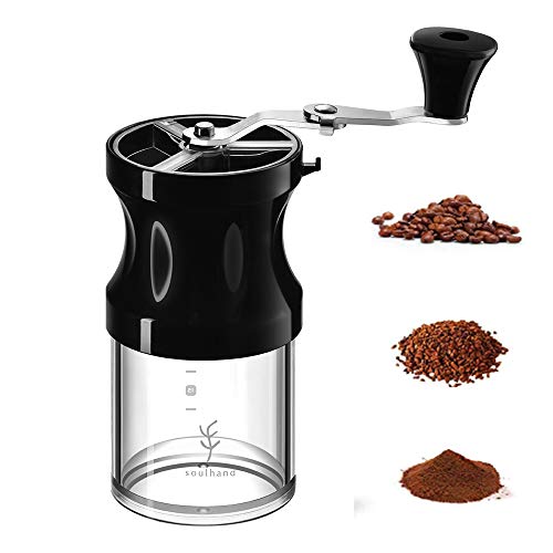 Soulhand Manual Coffee Grinder 9 Adjustable Settings Portable Coffee Mill Conical Ceramic Burrs Foldaway Handle Crank Grinder