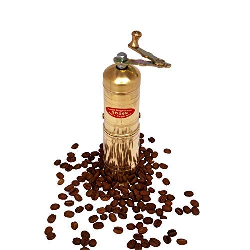 7" Handmade Manual Brass Coffee Mill Grinder Sozen, Portable Conical Burr Coffee Mill, Portable Hand Crank Coffee Grinder, Turkish Coffee Grinder