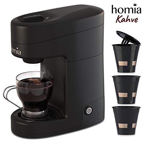 Coffee Maker Machine Single Serve - Electric Brewer for Ground Coffee, K-cup Сompatible, 12 oz (360 ml), 800W, 3.5 bar Pump, with Reusable Capsules and Automatic Shut-Off