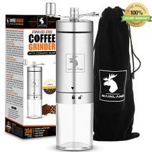 Manual Coffee Grinder by Mainland (Hand Coffee Grinder) - Portable Conical Burr Mill With Adjustable Setting Fine, Medium, Coarse Grounds - Ceramic Burr Mill for Whole Bean Grinding - Home, Outdoor