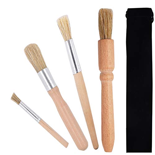 DXary Espresso Brush Set 4 Pieces Professional Espresso Machine Cleaning Brush Wood Handle Natural Bristles Brush for Coffee Grinders Cleaning
