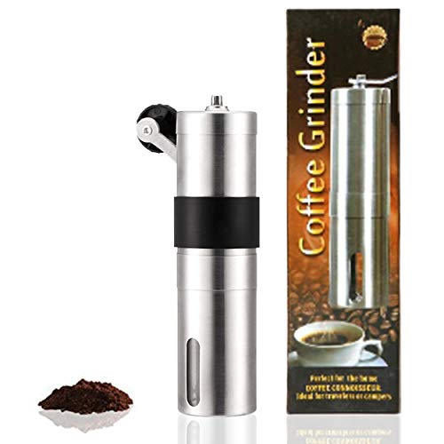 Portable Manual Coffee Grinder, Burshed Stainless Steel, Conical Ceramic Burr Mill, Adjustable Coarse Fine, Handheld Grinder for Coffee Beans, Spice, Nuts, Herbs, Pepper and Grains
