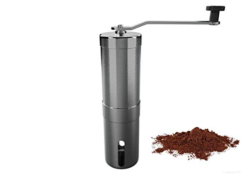 Manual Coffee Grinder With adjustable ceramic conical burr for precision grinding from coarse to fine powder - Grinding fragrance - Portable brushed stainless steel mill for home/travel and camping