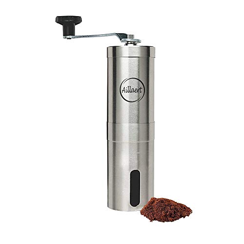 Manual Coffee Grinder - Conical Ceramic Burr Coffee Grinder in Stainless Steel - Light and Portable Hand Coffee Grinder for Travel - Adjustable Grind Sizes for Different Coffee Brews -  Easy to Clean with Manual