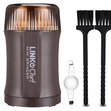 Coffee Grinder Electric Nut & Spice Grinder LINKChef 200W with Stainless Steel Blade for Seed Bean Herb Pepper Grinder, Lid Activated Safety Switch, Brown 2 Brush（CG-8220） - 3 Year Warranty (Brown)