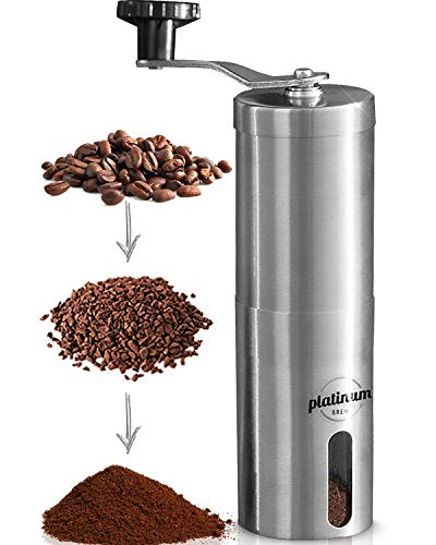 Manual Coffee Grinder Premium Burr Coffee Grinder Adjustable Setting Conical Burr Mill & Brushed Stainless Steel - Manual Coffee Bean Grinder for Aeropress, Drip Coffee, Espresso, French Press, Turkish Brew USA Company... (Stainless)