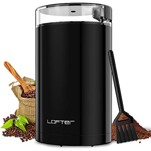 LOFTer Coffee Grinder, Electric Portable Spice & Nut Grinder with Stainless Steel Blade, Large Grinding Capacity, Portable & Compact, Fast Grinding for Coffee Beans, Seeds, Spices, Herbs, Grains, 150W, 15 Cups, Black