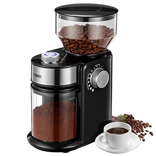 Burr Coffee Grinder, with Large Hopper Electric Burr Mill with 18 Grinding Options for 2-14 Cups, Automatic Burr Grinder for Drip, Percolator, French Press, American, Italian Coffee Makers, TIBEK