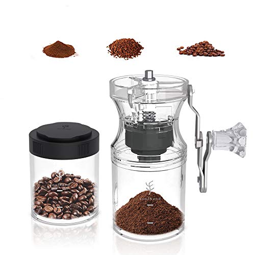 Soulhand Manual Coffee Grinder Hand Coffee Grinder Adjustable Ceramic Conical Burr Mill with Two Coffee Jars and Lengthen Handle Lightweight and Portable Suitable for Home Office Camping Use