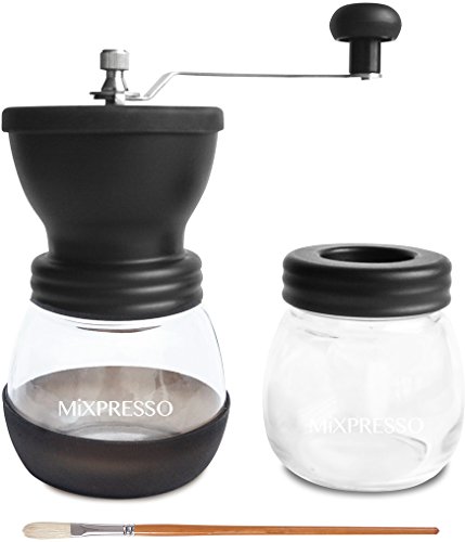 Manual Coffee Grinder Set, Hand Coffee Mill With Conical Ceramic Burr Two Glass Jars And Soft Brush For Beans & Spices by Mixpresso