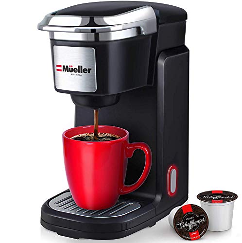 Mueller Pro Single Serve Coffee Maker, Personal Coffee Brewer Machine for Single Cup Pods & Reusable Filter, 12oz Water Tank, Quick Brewing, One Touch Operation, Compact Size, for Home, Office, RV