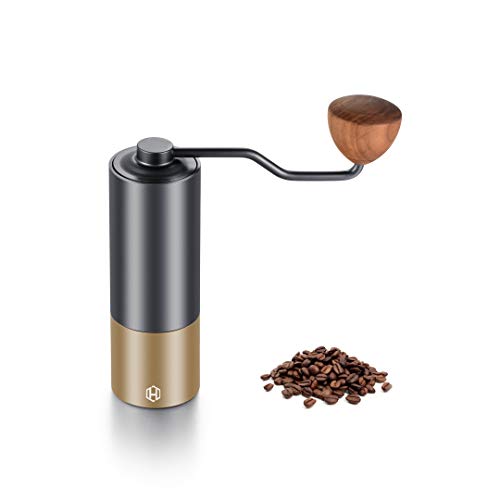 Heihox Manual Coffee Grinder with Adjustable Setting, Whole Bean Conical Burr Mill for for Pour Over French Press Espresso Turkish or Cold Brew, Hand Size, Brushed Stainless Steel,Suitable for Travel or Camping