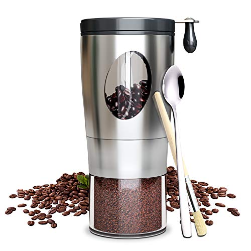 Convallaria Manual Coffee Grinder with 5-Level Grinding Ceramic Conical Burr Mill, Stainless Steel Foldable Handle Coffee Bean Grinder with Brush and Spoon for Coffee Bean/Spices/Tea Leaves/Camping
