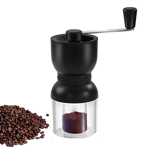 Manual Coffee Grinder with Ceramic Burrs, LHS Hand Coffee Mill with Two Containers Adjustable Coarseness Refillable Lids ...
