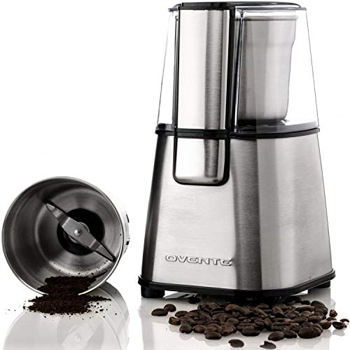 OVENTE Multi-Purpose Electric Coffee Bean Grinder & Spice Grinder, 200W, 2.1 oz, Lid-Activated Switch, Silver (CG620S)