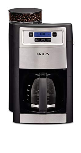KRUPS Grind and Brew Auto-start Coffee Maker with Builtin Burr Coffee Grinder, 10 Cups, Black (Renewed)
