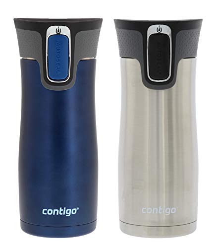 Contigo Autoseal West Loop 2.0 - Vacuum Insulated Stainless Steel Coffee Travel Mug - Keeps Drinks Hot or Cold for Hours - Fits Under Single-Serve Brewers- 16oz, Trans Matte Monaco & Stainless