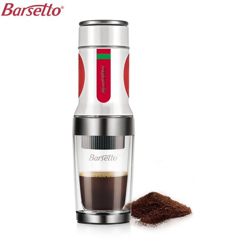 Hot sale BARSETTO Portable Hand Press Coffee Maker Mini Handheld Espresso Pods Coffee Capsule Machine(White)