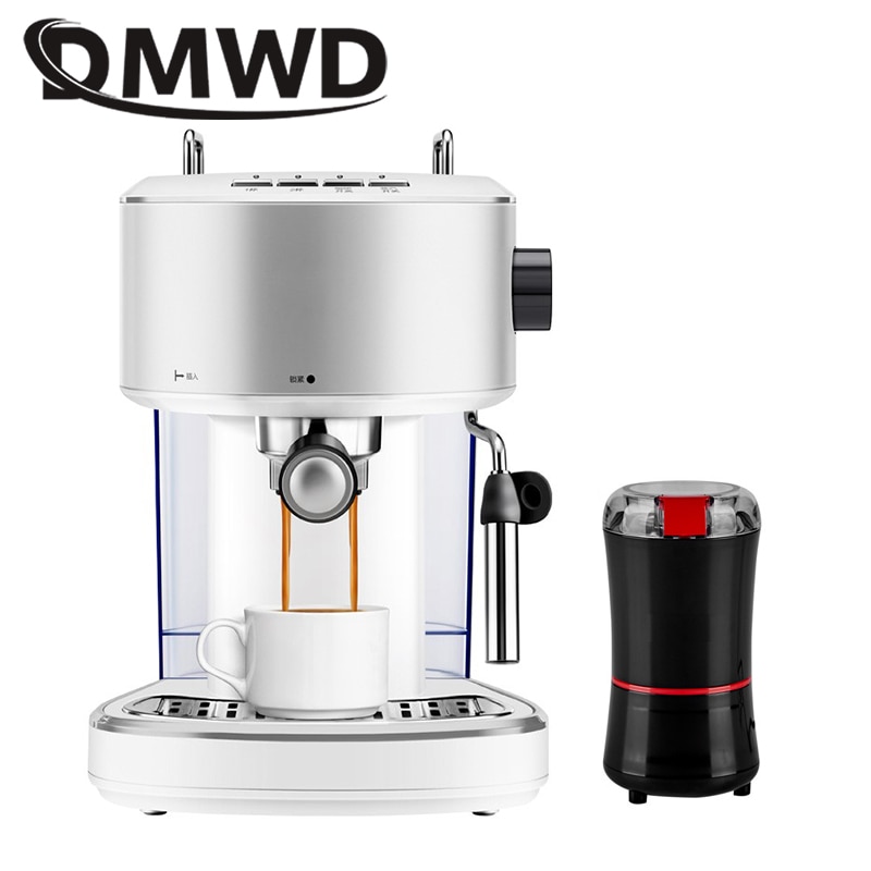 DMWD Italian Pressure Steam Automatic Espresso Coffee Maker Cappuccino Bubble Machine Beans Grinder Milk Foam Frother Mocha Pot
