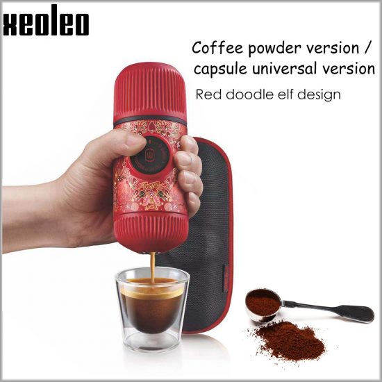 XEOLEO Manual Coffee maker Portable/Outdoor/Travel Coffee machine maker Red graffiti Espresso machine 18 Bar Espresso 80ml Gift