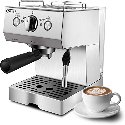 Espresso Machine, Coffee Machine with 15 bar Pump Powerful Pressure Coffee Brewer, Coffee maker with Milk Frother Wand for Latte and Mocha, Silver, Stainless Steel, 1050W