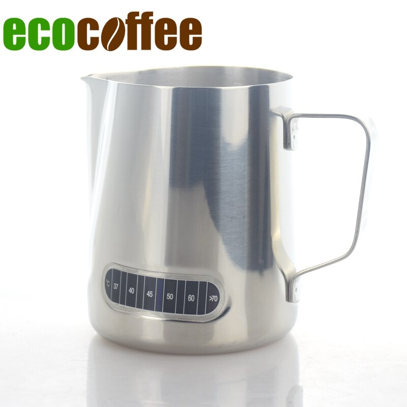 Ecocoffee New Milk Frothing Pitcher Stainless Steel Milk Espresso Steaming Pitchers with Thermometer for Espresso Machines Late