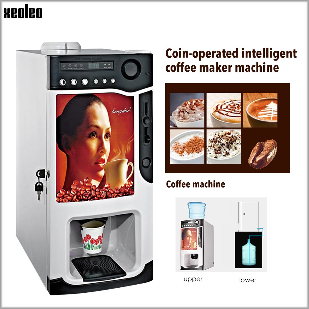 Xeoleo Coin Coffee machine 3 canisters 1600ml*3 Vending Coffee machine Commercial Coin Coffee maker Automatic drop coffee 820w