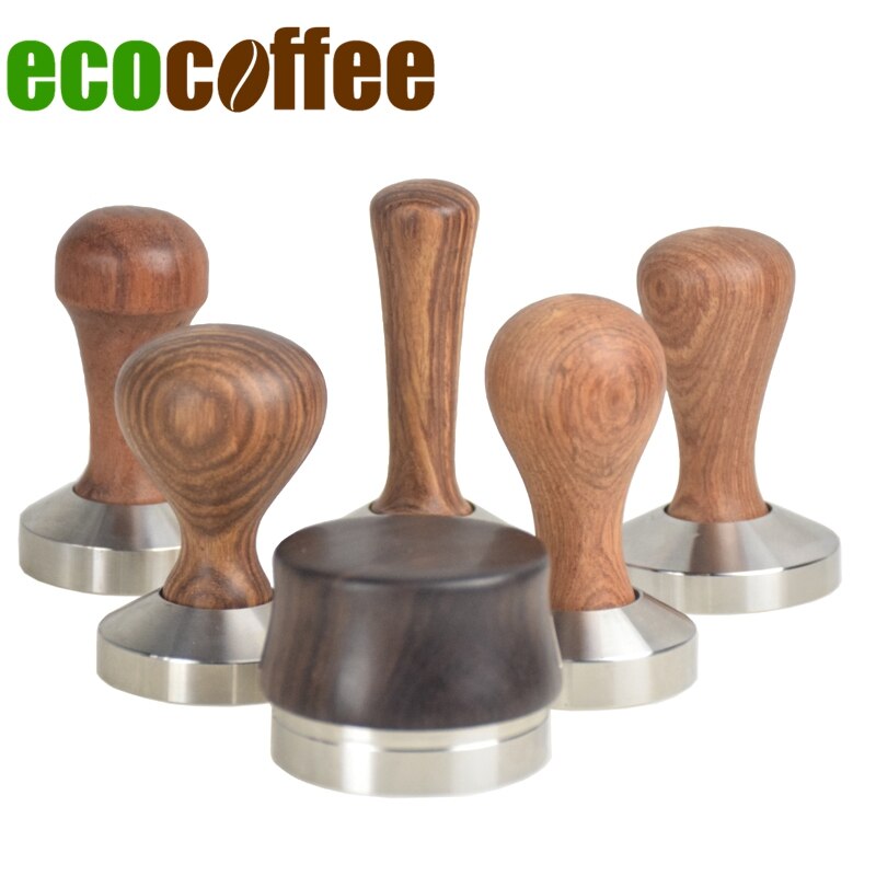 Ecocoffee 304 Stainless Steel Flat base Coffee Tamper 58MM Espresso Coffee Machine Profilter Tool Rosewood Handle New Stocked