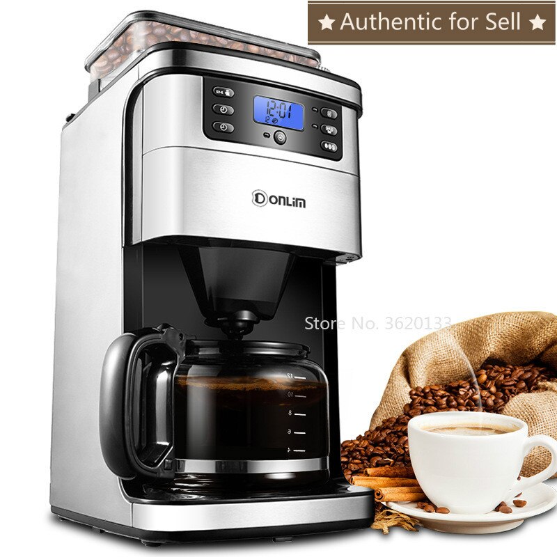 Authentic Stainless Steel Automatic Drip Coffee Machine 1.5L 900W American Coffee Maker Coffee Bean& Powder Dual Use/Auto off