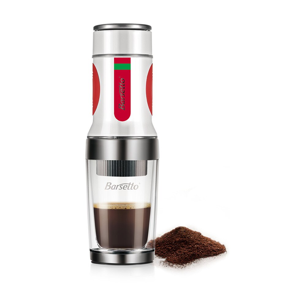 BARSETTO Portable Hand Press Coffee Maker Mini Handheld Espresso Pods Coffee Capsule Machine(White)