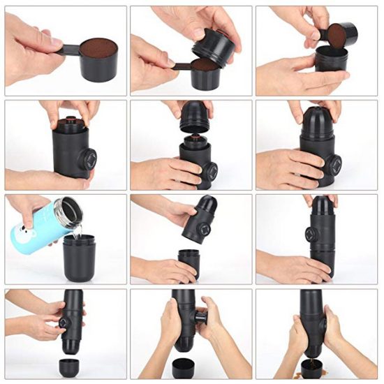 Portable Hand Shake Coffee Machine Black Espresso Machine Travel Coffee Maker Hand-pump Expresso Coffee Outing Necessities