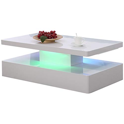 Mecor Modern Glossy White Coffee Table, Coffee Table With Led Lights