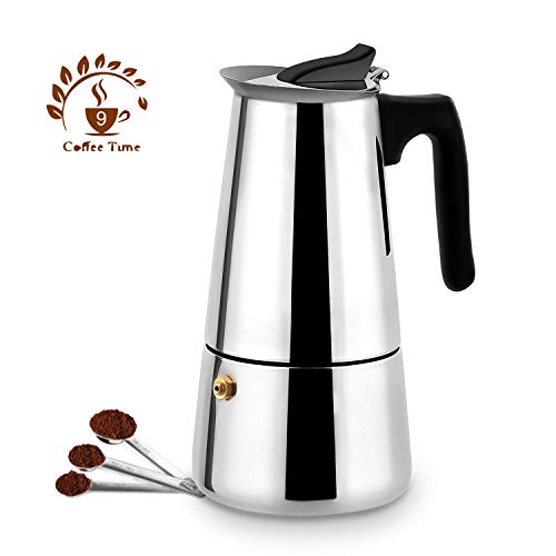 Stovetop Espresso Maker Moka Pot, 9 Cup Italian Espresso Coffee Maker, Stainless Steel Espresso Maker Machine For Full Bodied Coffee