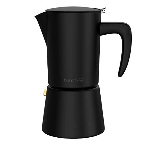 bonVIVO Intenca Stovetop Espresso Maker, Italian Espresso Coffee Maker, Stainless Steel Espresso Maker Machine For Full Bodied Coffee, Espresso Pot For 5-6 Cups, 11.8oz Moka Pot Black Finish