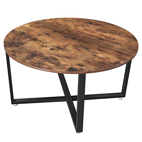 VASAGLE ALINRU Round Coffee Table, Industrial Style Cocktail Table, Durable Metal Frame, Easy to Assemble, for Living Room, Rustic Brown ULCT88X