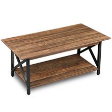 GreenForest Coffee Table Industrial Metal Legs with Storage Shelf for Living Room, Easy Assembly, Rustic Walnut