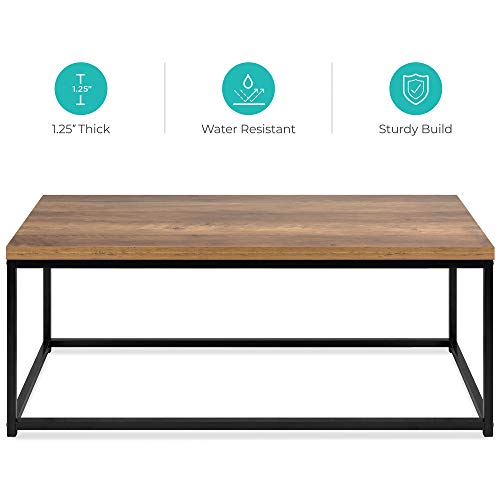 Best Choice Products 44in Modern Industrial Style Rectangular Wood Grain Top Coffee Table w/Metal Frame, 1.25in Top