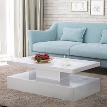 Modern Glossy White Coffee Table with LED Lighting and Dual-Tier Storage