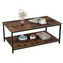 Homfa Industrial Coffee Table for Living Room, 2-Tier Tea Table with Storage Shelf TV Stand Side End Table, Accent Furniture for Home Office
