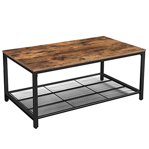 VASAGLE INDESTIC Coffee Table, Living Room Table with Dense Mesh Shelf, Large Storage Space, Cocktail Table, Easy Assembly, Stable, Industrial Design, Rustic Brown