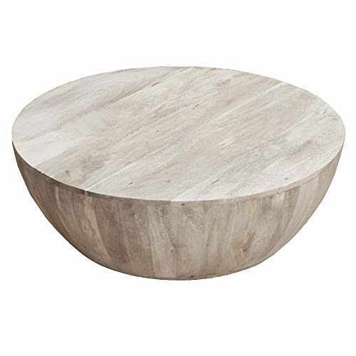 The Urban Port Light Brown Distressed Mango Wood Coffee Table in Round Shape, Washed
