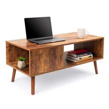 Best Choice Products Wooden Mid-Century Modern Retro Coffee Accent Table, Indoor Furniture for Living Room w/Open Storage Shelf