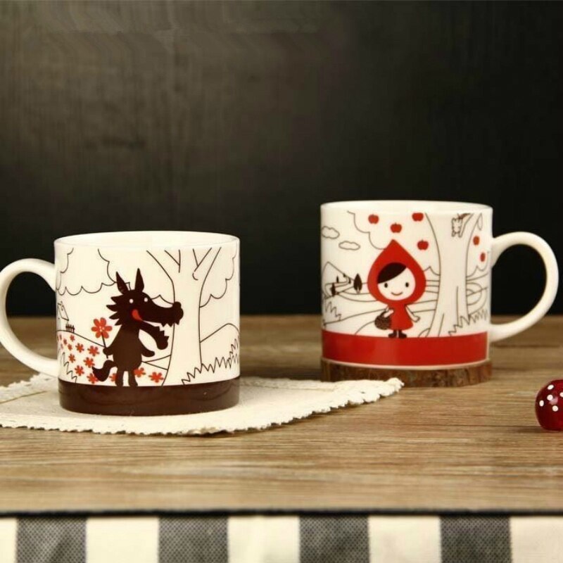 Red Riding Hood Timber Wolf Cartoon Fairy Tales 2 Pcs Set Coffee Mug