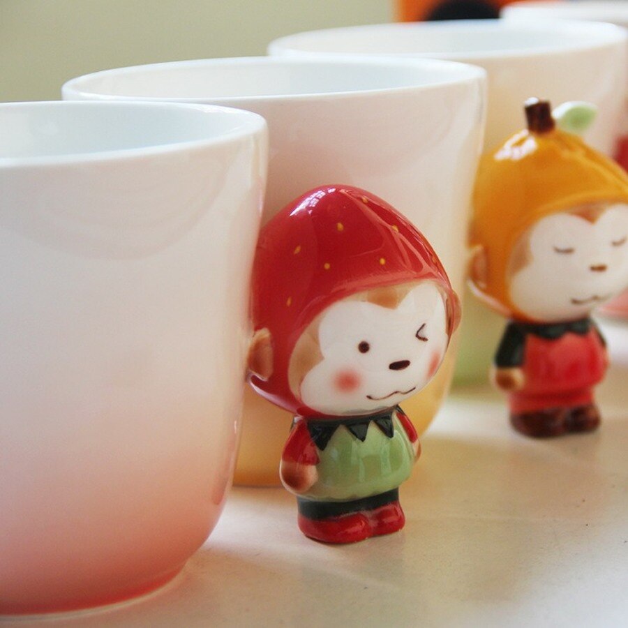 360ml Cartoon Monkey Ceramic Cups Cute Fruit