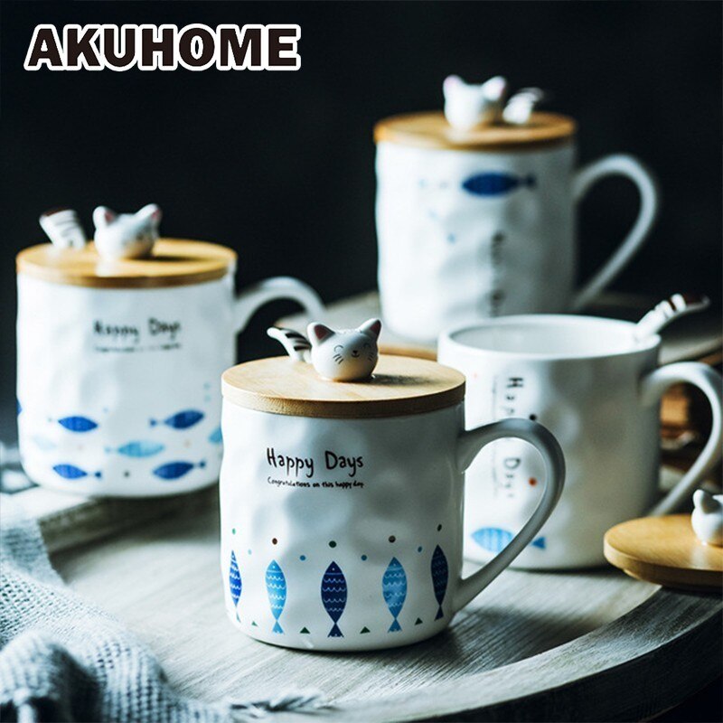Ceramic Mugs with Lid Cartoon Coffee Mug High Temperature Resistance