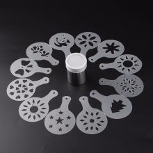 Shaker Cocoa Flour Coffee Sifter + 12Pcs Coffee Stencils