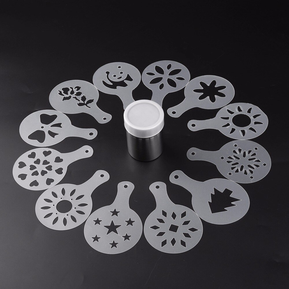 Shaker Cocoa Flour Coffee Sifter + 12Pcs Coffee Stencils